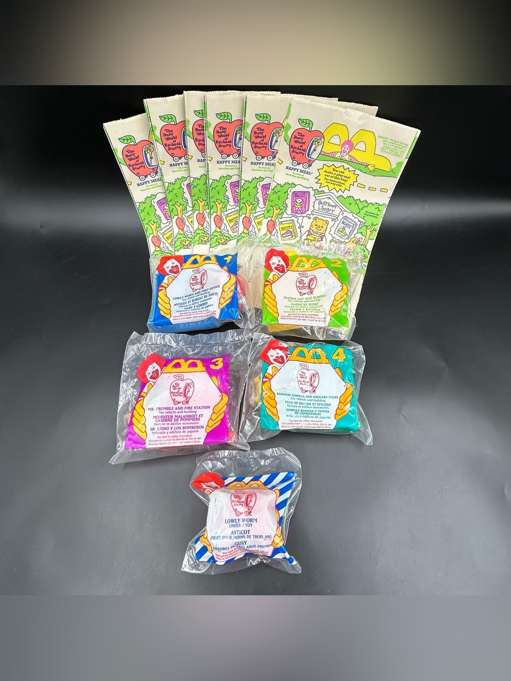 Vintage 1995 McDonalds Richard Scarry Complete Set 4 Plus Under 3 Toy 6 New Bags